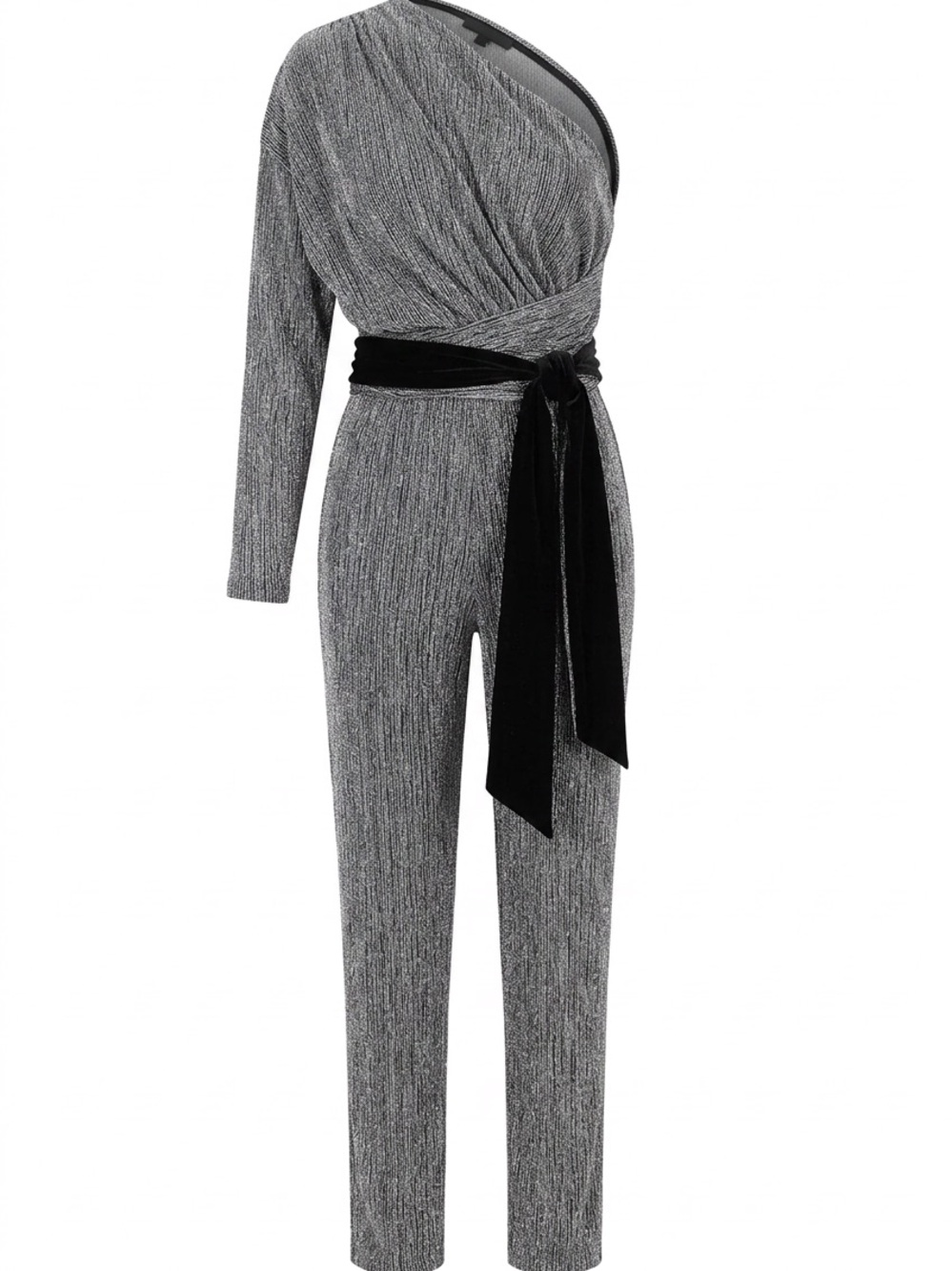 Cameo One-Shoulder Metallic Gray M Jumpsuit